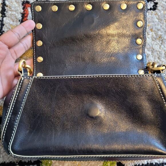 MAXX New York Women's Clutch Bag Small Black Leather Snap Gold-Plated Hardware - Picture 4 of 7